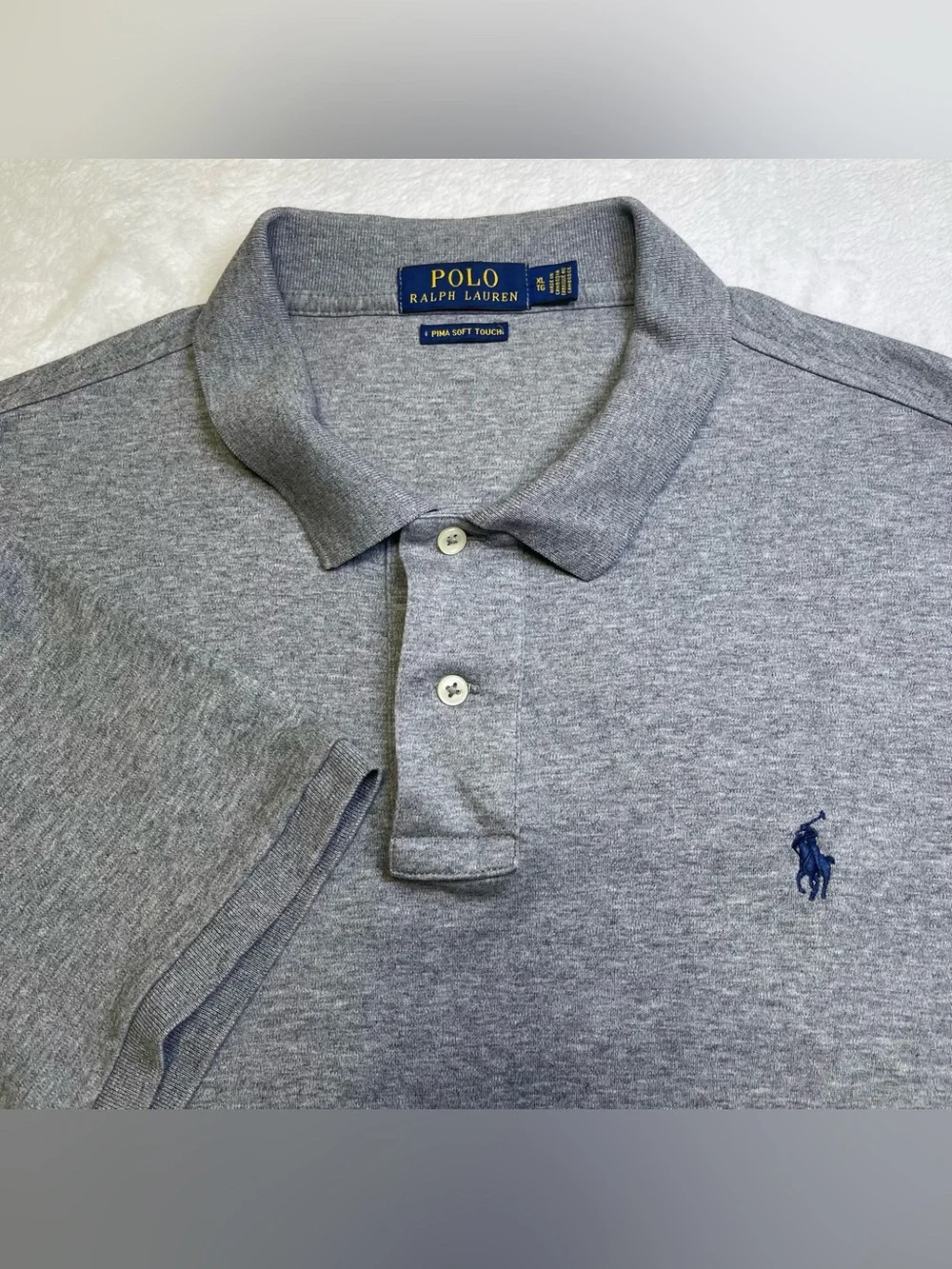 Polo Ralph Lauren Men's XL Pima Soft Touch Polo Shirt Gray Navy Blue Pony